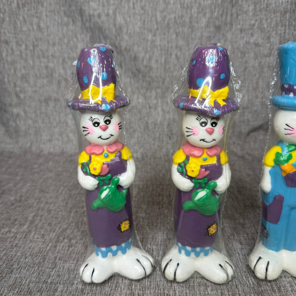 Vintage 1997 Accent International Easter Bunny Candles Set of 4 Purple Blue Wax - Picture 2 of 7